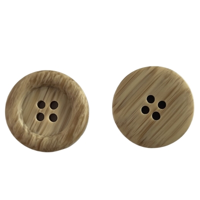 Round Shape Fake Wooden Polyester Buttons Four Hole 36L Customized Color With Rim