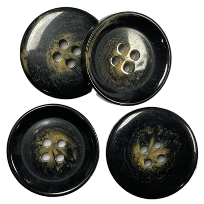 40L 4 Hole Semi Shiny Imitation Horn Button With Rim Black Color