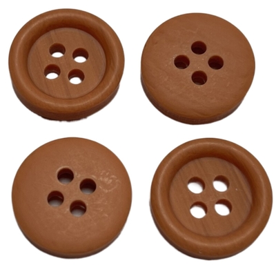 Faux Wood Polyester Buttons Four Hole 26L Apricot Color Round Shape With Rim