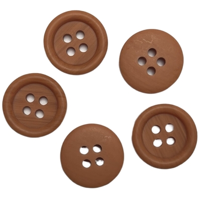 Faux Wood Polyester Buttons Four Hole 26L Apricot Color Round Shape With Rim