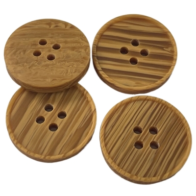 Garment Polyester Imitation Wooden Buttons 38L 4 Holes With Little Rim