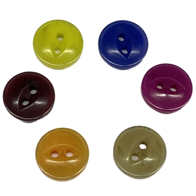 Multiple Color Two Hole Plastic Coat Buttons With Fish Eye Design In 18L For Coat Sewing
